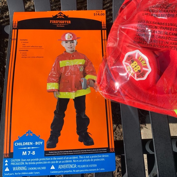 Firefighter‎ 3 piece Halloween costume, axe, firefighter helmet, coat, size 7/8 - Picture 2 of 8